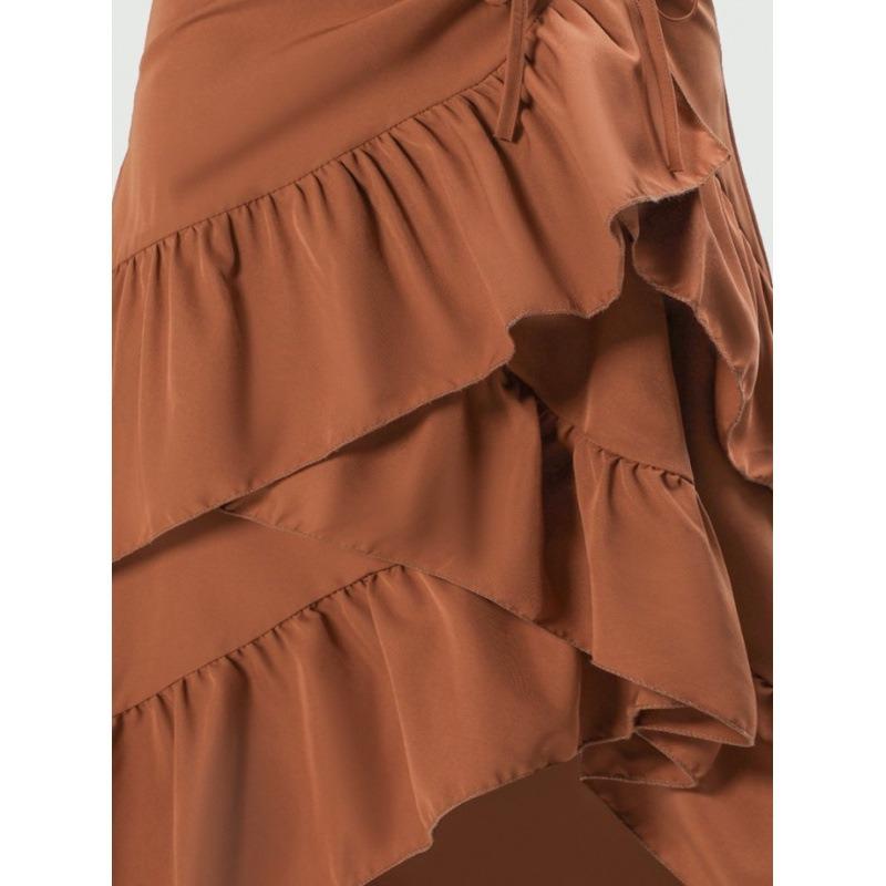 Summer New Temperament Elegant High Waist Splicing Thin Ruffle Hem Skirt