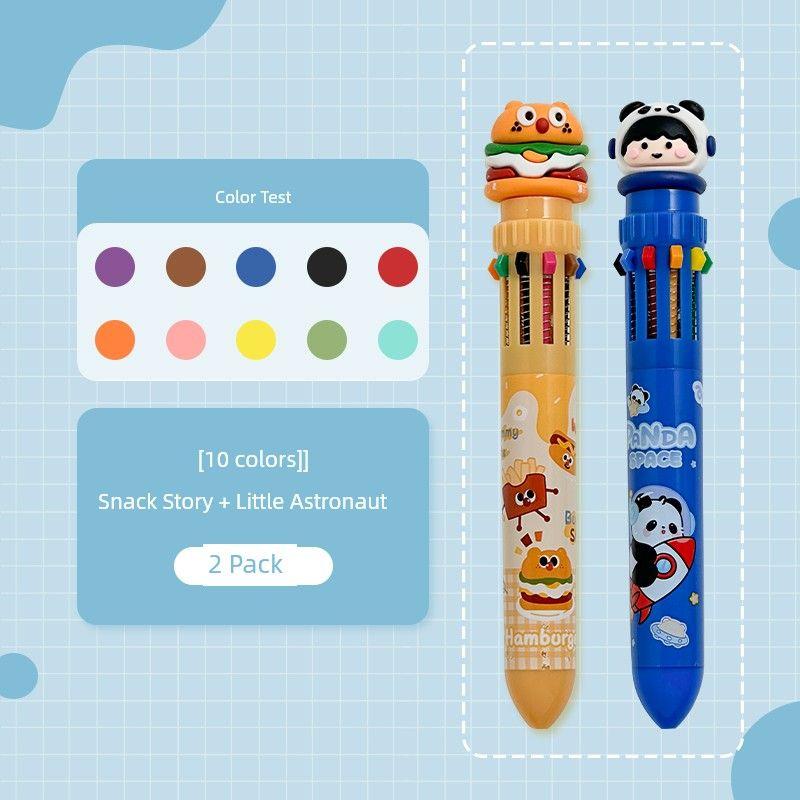 

Тетрадь для третьего класса, второй класс, специальная многоцветная шариковая ручка, креативные студенты отмечают ключевые моменты цветом, ручка для ведения записей от руки [10 Color] Snack Story + Little Astronaut -2 Pack