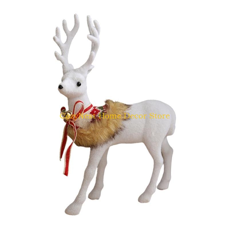 92MF Handmade White Reindeer Sculpture Tabletop Ornament for Christmas Displays