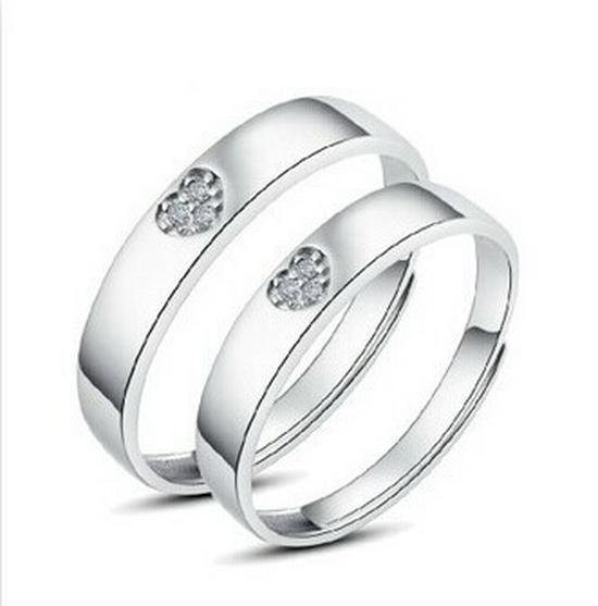 European & American Silver-Plated Zircon Wedding Rings - Korean Style Open Couple Rings for Women