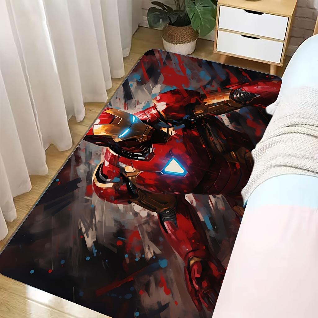 Marvel 1pc Cartoon Print Floor Mat, Iron for Man Red and Golden Armor with Blue Light Eyes, Chestplate, Energy Core, and Dynam