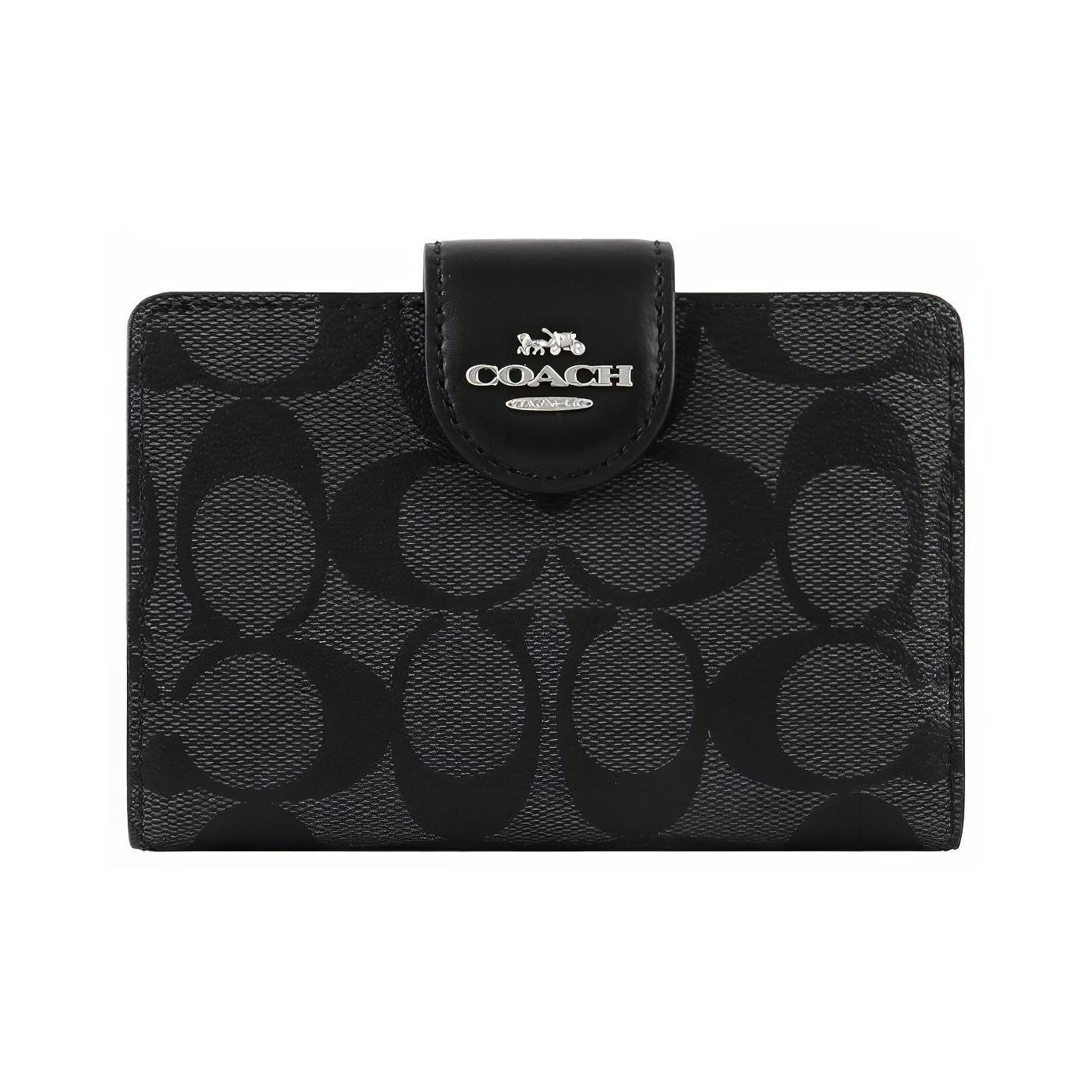 Coach Corner Zip Classic Fashion Monogram Corner Zip PVC Wristlet Clutch Mahjong Wallet Women clutch Charcoal C0082-SVDK6 Basic Set (Bag+Dust Bag)