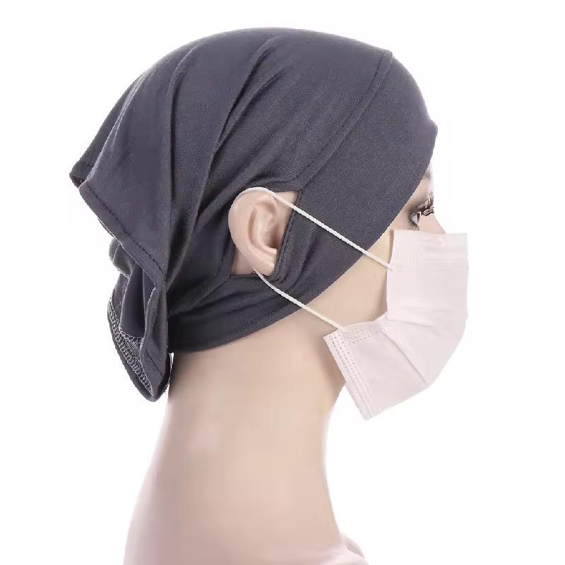 Solid Color Modal Under Cap With Ear Hole Hijab Caps Muslim Woman Hijabs Inner Scarf Lady Bandanas Cap Under Caps Soft Hijabs