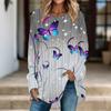 Women Long Sleeve Tunic Top Print Crew Neck Loose Fit Blouse With Pockets Casual Daily Wear Ladies Tops