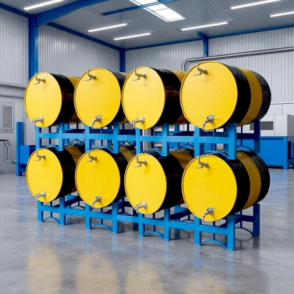 Steel Oil Drum Stand: Leak-Proof Stackable Rack for Diesel Drums in Warehouses
