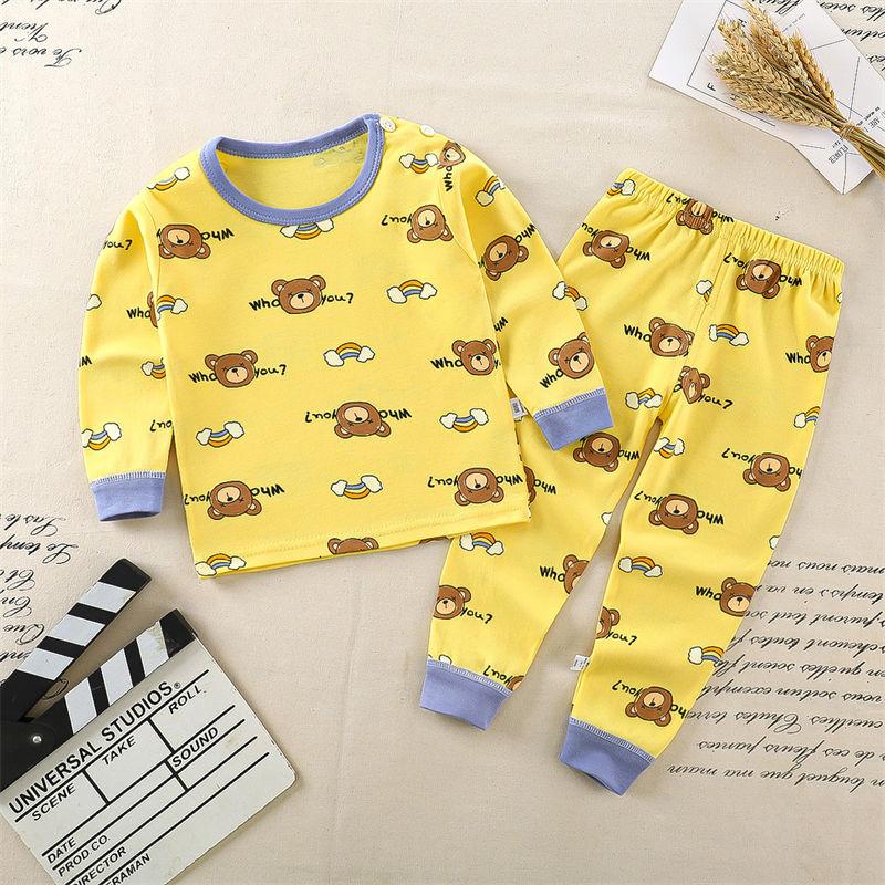 2026 Summer Children Long Sleeve Pant Underwear Set Baby Spring O-Neck Cartoon Cotton Pajama Set Home Wear Clothing for Girl Boy