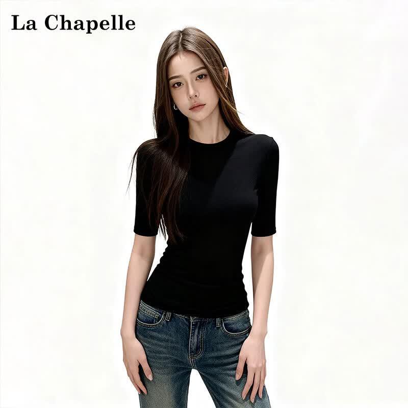 La Chapelle Women s Lyocell Blend Slim-Fit Round Neck 5-Point Sleeve T-Shirt 2XL