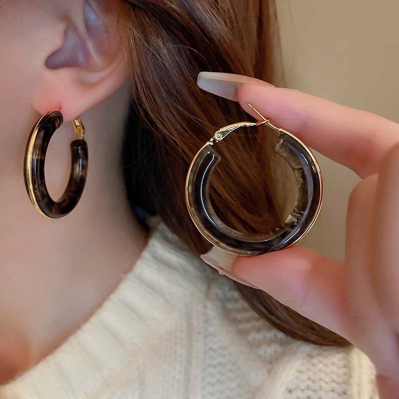 Vintage Brown Resin Round Hoop Earrings for Women Exquisite Elegant Geometric Circle Temperament Earings Wedding Jewelry Gifts