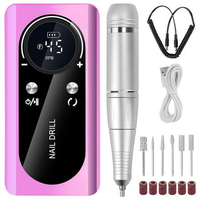 Professional 45000 RPM Portable Nail Drill & Electric Nail File for Acrylic Nails, Gel Polish Removal with 6 Drill Bits Kit for Home & Salon Use