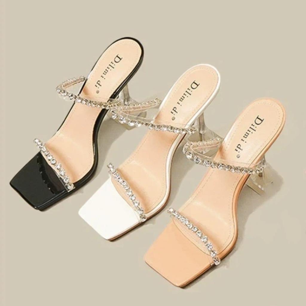 Transparent High Heels, Women's Slim Heeled Sandals, Rhinestone Sandals