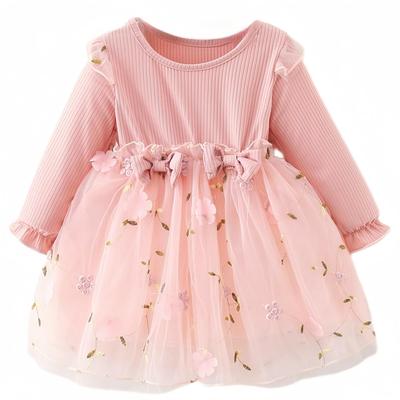 VNGOLERRY Baby Girl Tulle Lace and Perfect for Kindergarten Entrance 100th Day Sizes Pink Pink Dress, Long/Short Sleeve, Dress, Embroidery,
