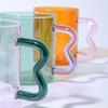 Colored Glass Cup with Wave Handle Coffee Breakfast Cup  Large Capacity Milk Cup Microwaveable  Cross-border