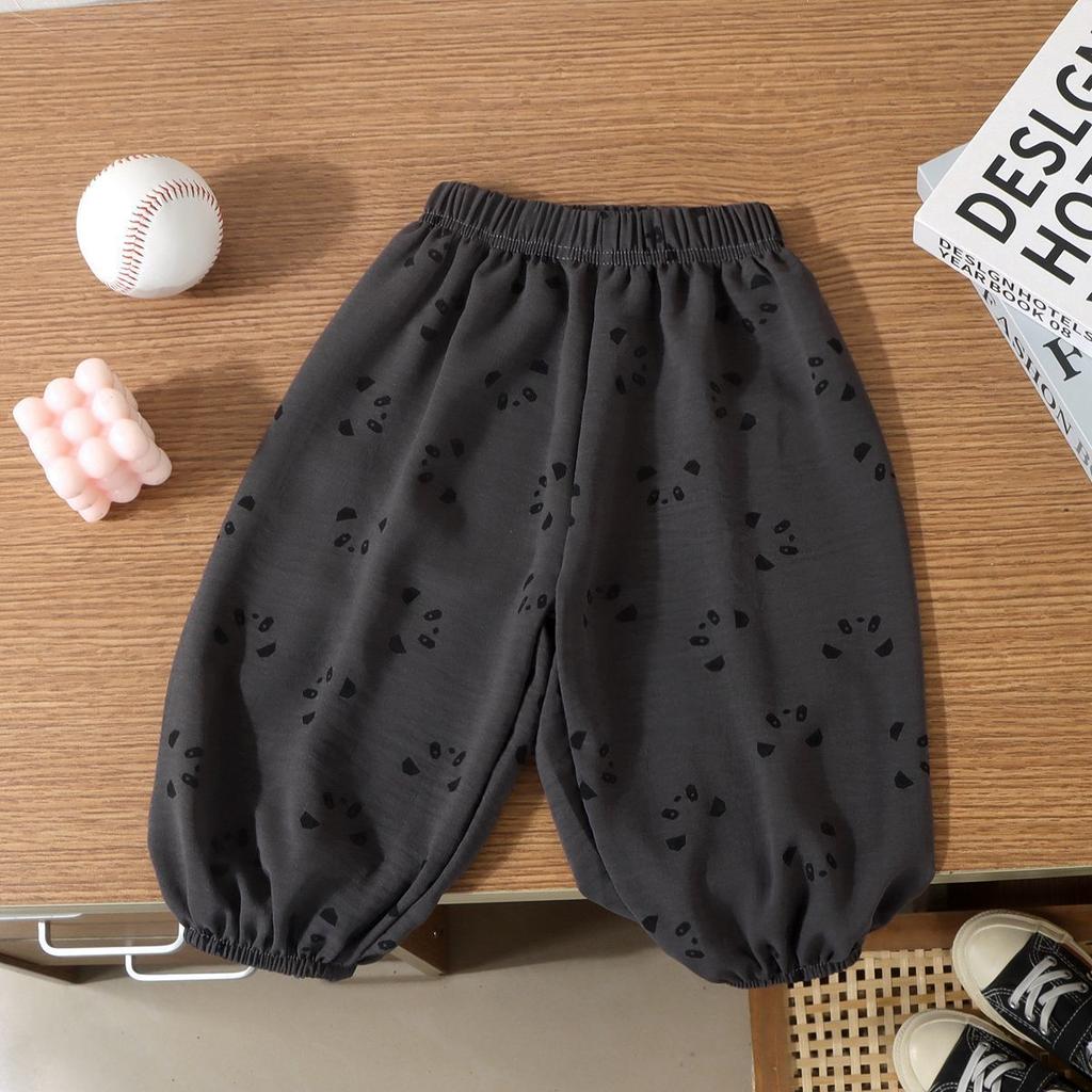 Kids Summer Ice Silk Linen Floral Mosquito Pants Loose Breathable Thin Harem Trousers For Boys And Girls