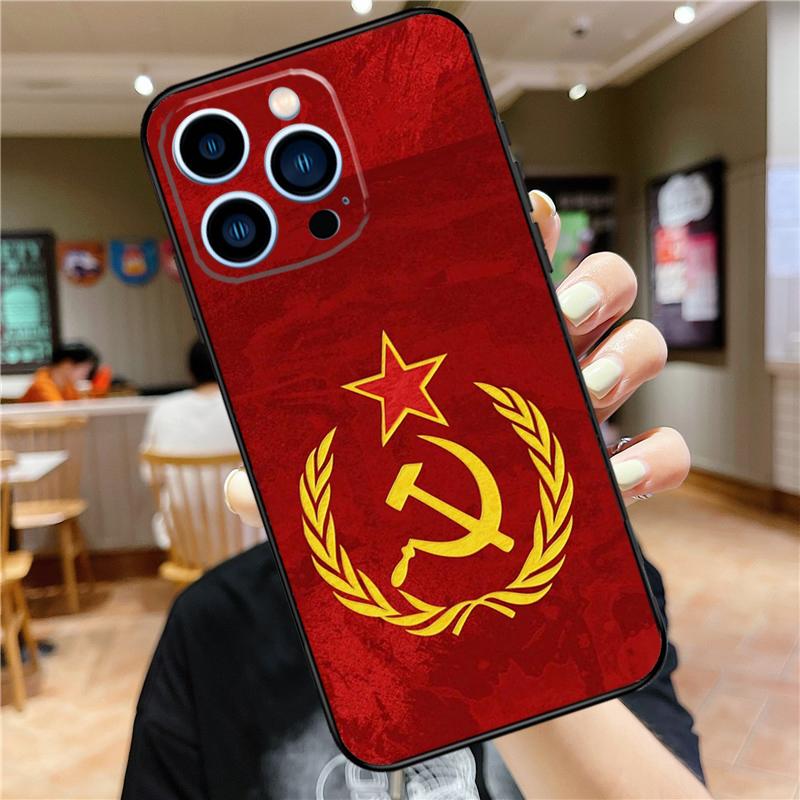 Red Soviet Union USSR Flag Case For iPhone 17 15 14 13 12 11 16 Pro Max Mini Plus 16e 17 Air Bumper Cover Accessories