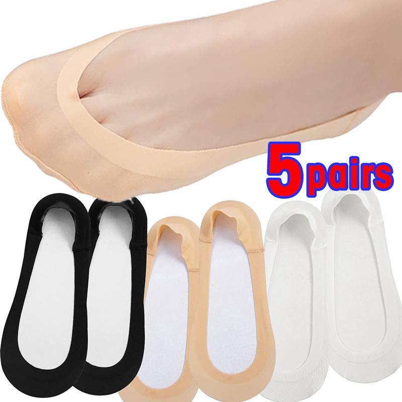 5 Pares Meias de Silicone Antiderrapantes Invisíveis No Show Verão Ultra-finas Respiráveis Meia Sapato Chinelos Meias de Seda de Gelo Corte Baixo Barco