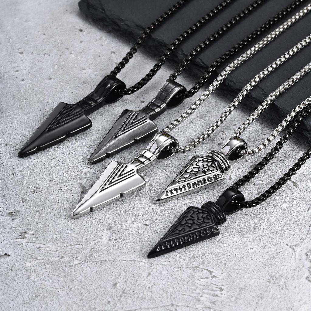 Vintage Viking Spearhead Necklace Stainless Steel Triangular Arrow Pendant Talisman Jewelry Gift for Men