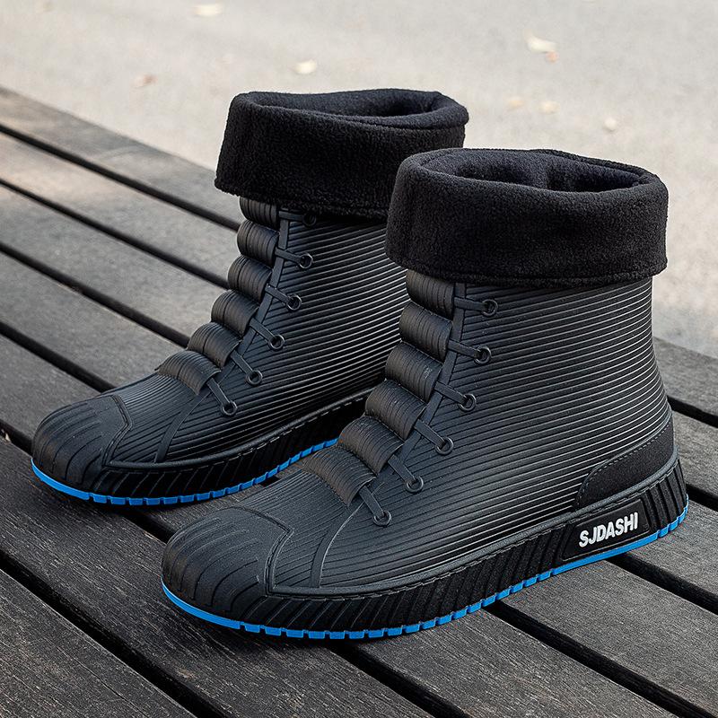 Modische Herren-Regenstiefel, Gummi-Gummistiefel, zum Reinschlüpfen bis zur Mitte der Wade, wasserdichte Arbeitsstiefel, Komfort, rote, rutschfeste Angelschuhe für Herren