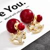 2026 Festive Red Pearl Stud Earrings Zircon Rocking Horse Front-to-Back Drop Earrings for Women