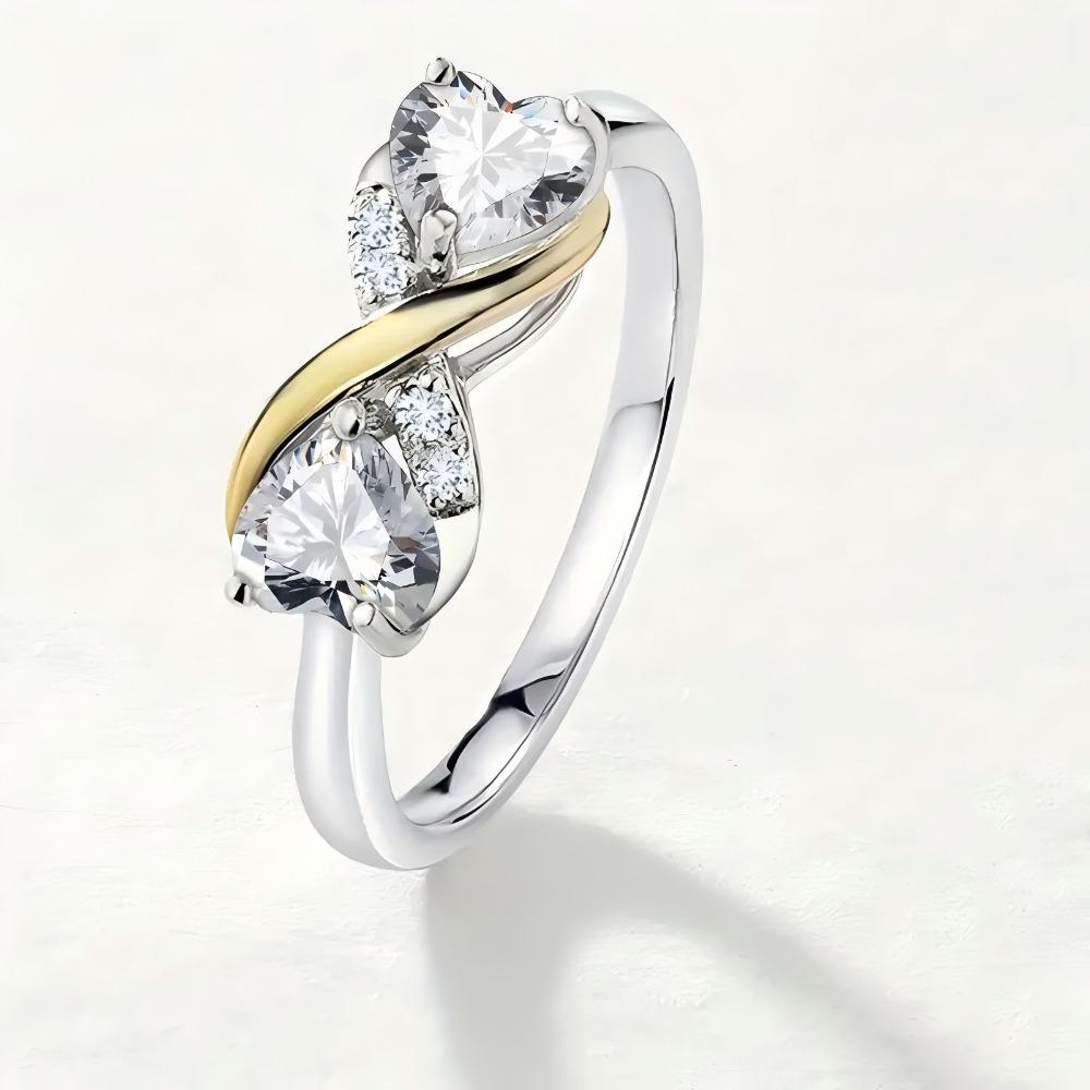 

Women Rings Love Heart Shaped Zircon Diamond Two Tone Care Rings for Her Elegant Gift no. 6