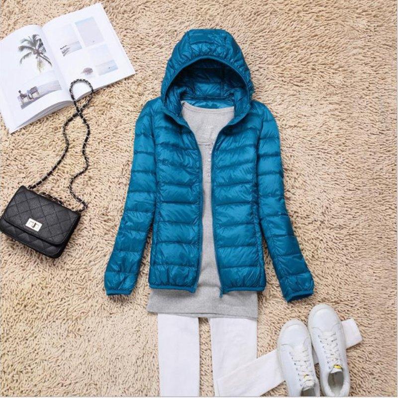 Women's autumn and winter hooded collar long-sleeved zipper solid color full fit white duck down coat M-5XL