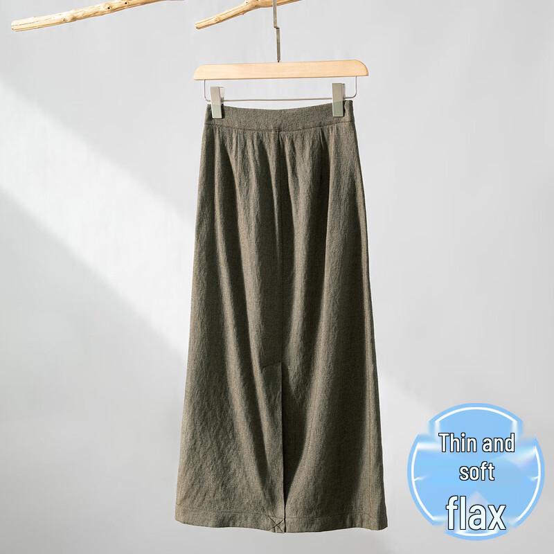 RAIN.CUN Women's Thin Linen Blend A-line Midi Skirt