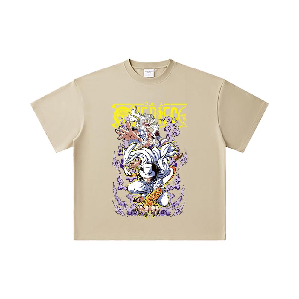 260 GSM Double Yarn 32 Count 100% Cotton One Piece V64 Luffy Lucci Print Unisex Heavy Cotton T Shirt