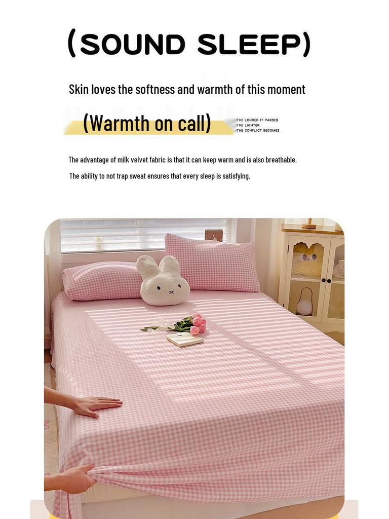 Kreskówkowy zimowy komplet pościeli z aksamitu mlecznego: Koc flanelowy polarowy, Prześcieradło, Poszewka na poduszkę - Gruby polar koralowy, Rozmiar pojedynczy.
