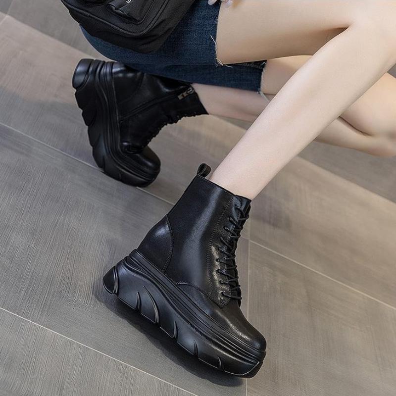 Fashion 2025 Women White Ankle Boots Increase Height Thick Sole Winter Outdoor Leisure Shoes For Girls Spring Autumn Motorcycle Booties