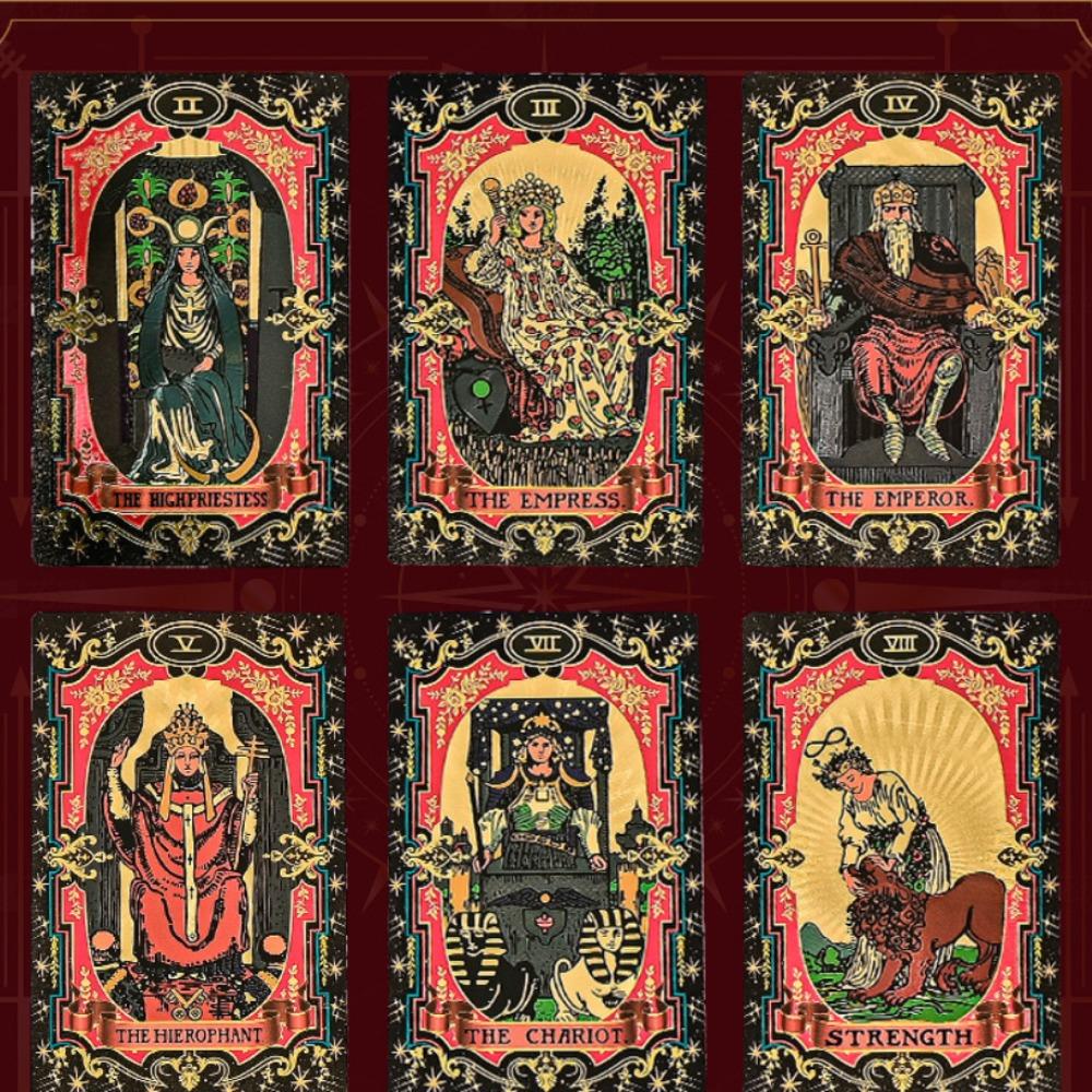 12 Zodii Aur Negru Folie Aurie Celesti Deck Tarot Rider Waite 78 Cărți PVC Impermeabile Rezistente la Uzură 12*7cm