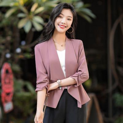 Small Suit Jacket for Women with 7-quarter Sleeve Spring and Summer New Korean Style Thin Temperament Pink Suit for Women