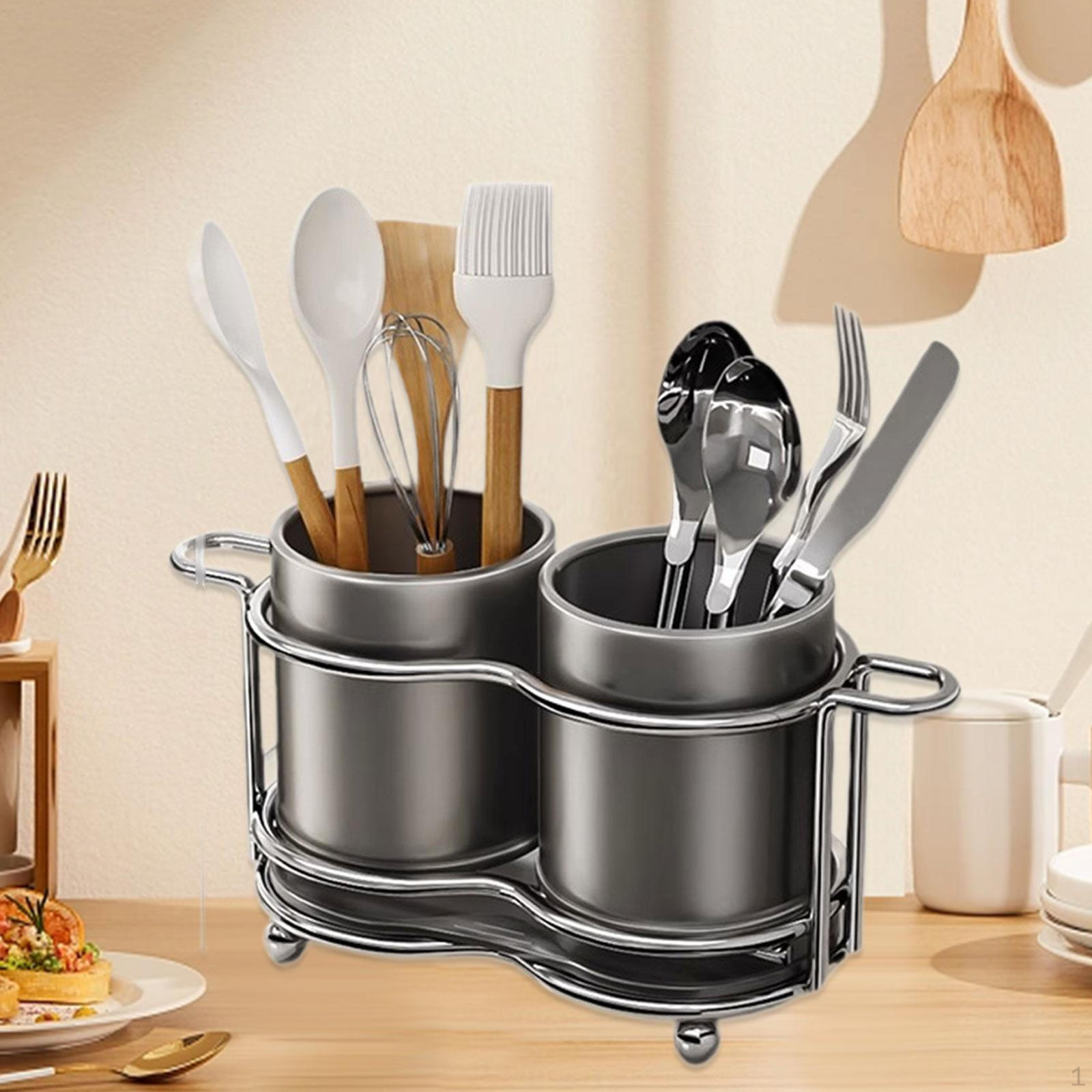 

Круглая подставка для кухонных принадлежностей, подставка для хранения столовых приборов, декоративный органайзер для кафе Short Dark Gray