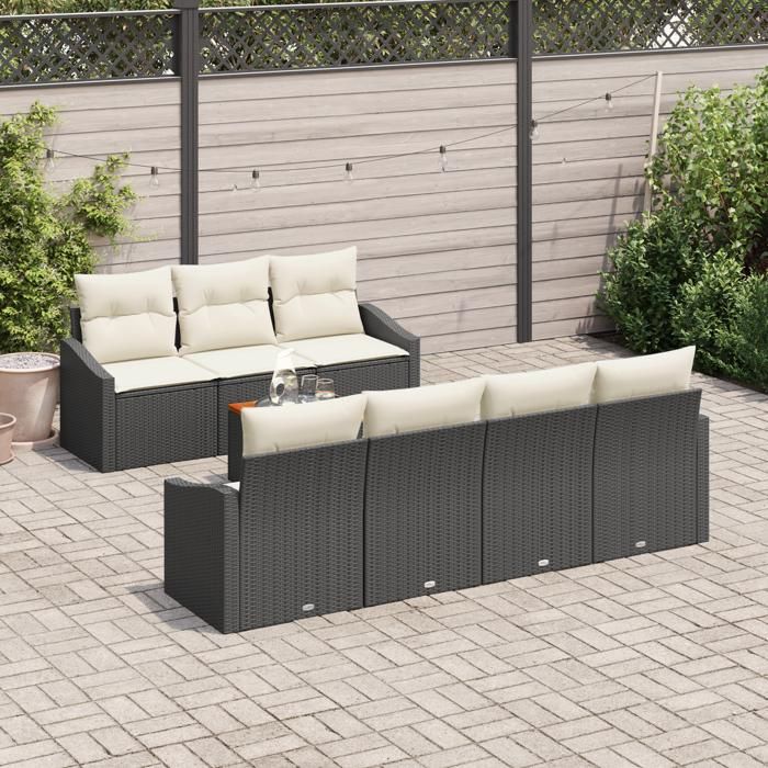 VidaXL Ensemble de canapé de jardin de 8 pièces avec coussins noir poly rattan acacia 3347789