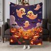 Whimsical Halloween Glow Throw Blanket - Soft Flannel with Cute Ghosts & Jack-O-Lanterns, Cozy Purple Night Design for Couch, Bed & Travel, Festive Au