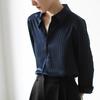 Unique Black Shirt for Women New Early Autumn Top Design Niche Sense Vertical French Stripe Shirt