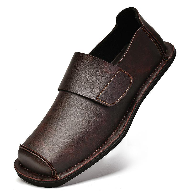 Chaussures pour hommes grande taille Velcro chaussures décontractées en cuir pour hommes 45 commerce extérieur noir chaussures mocassins paresseux pour hommes