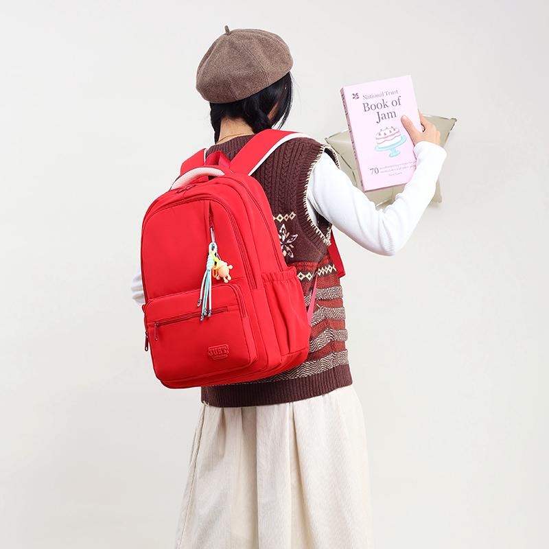 Large Capacity Student Schoolbag Women's Solid Color Backpack Multi-compartment Travel Backpack