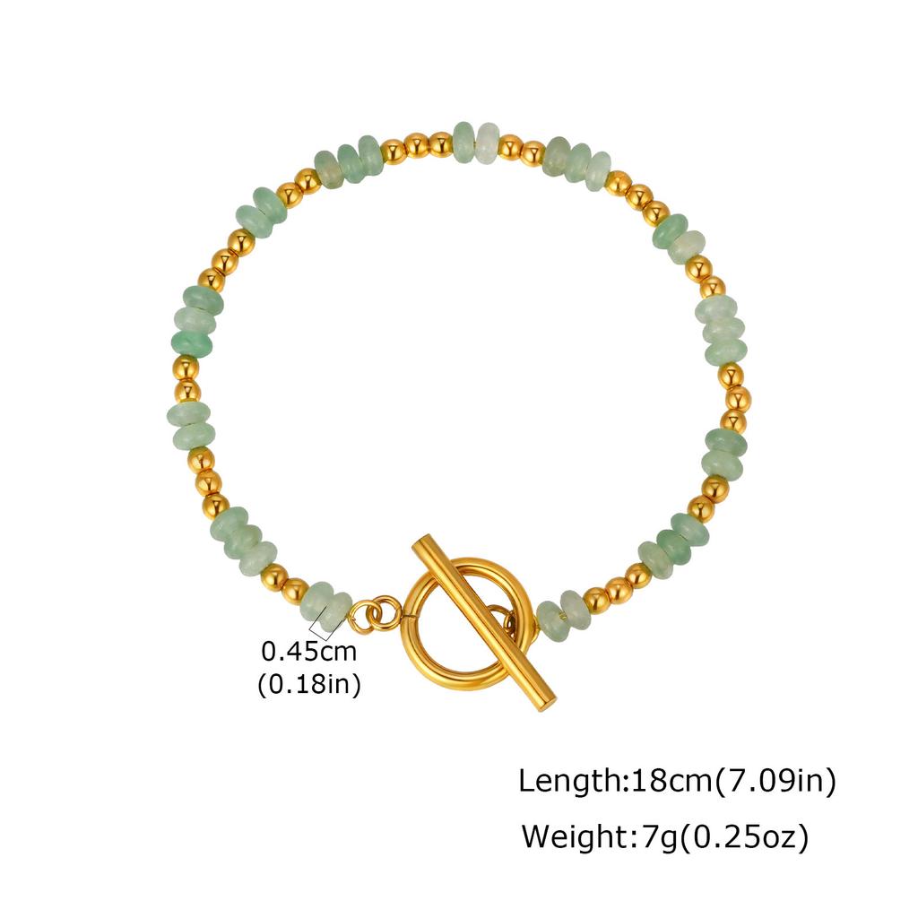 Niche Design Fashionable Color Natural Stone Beaded Stainless Steel Rice Bead Ot Buckle Bracelet Female Br-3051