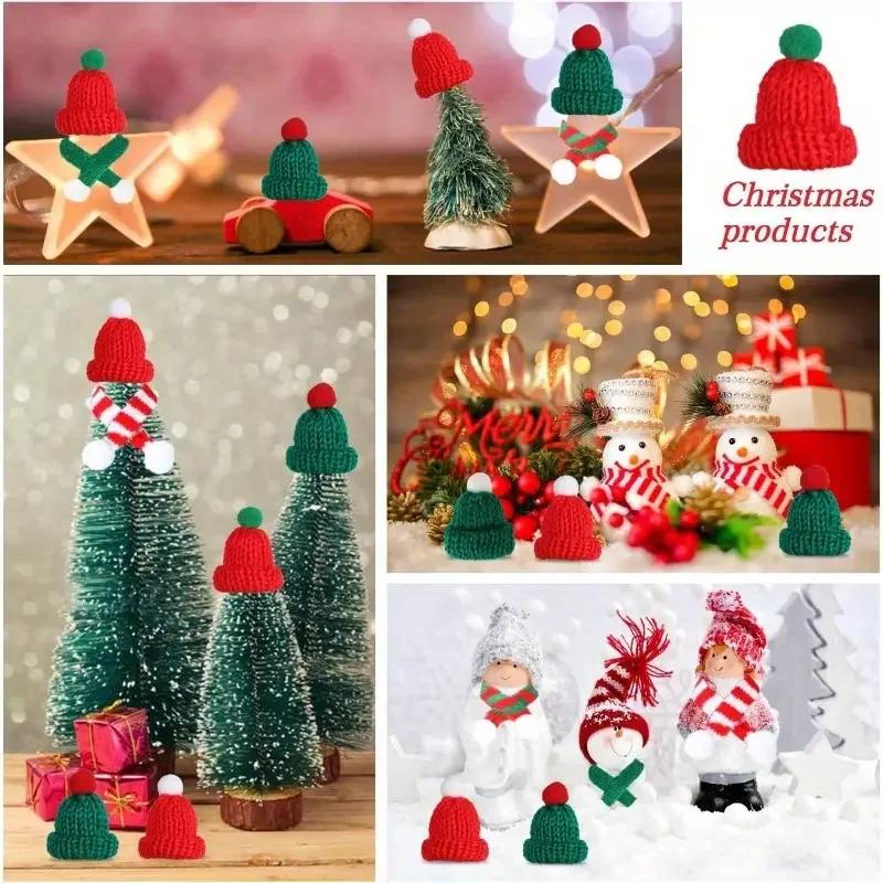 Mini Christmas Hats and Scarves Red Green Knit Yarn Pom Pom Ornaments Holiday Party Favors Tree Hanging Decor Accessories