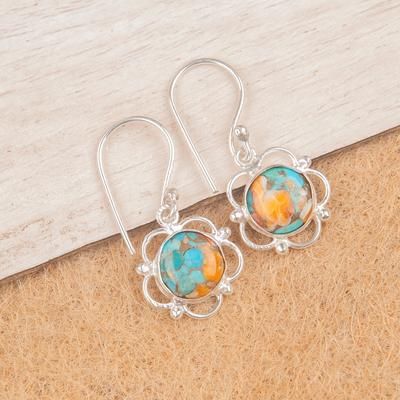 Gioielli in Argento Sterling 925 con Pietra Preziosa di Ostrica Spinosa Naturale Orecchini da Donna 1,40" EE-56-35