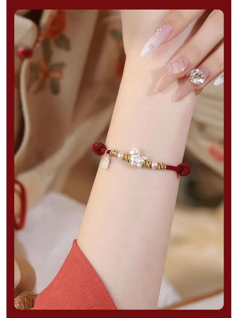 Sterlingsilber 999 Tierkreis Pferd Rotes Seil Armband - 2026 Geburtsjahr Sonderedition