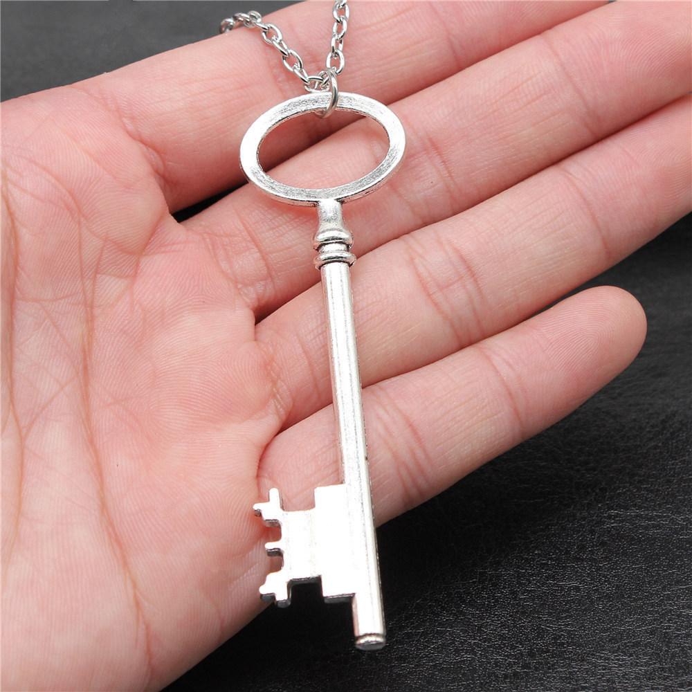 Openwork Resin Photo Frame Geometric Keys Pendant Antique Bronze Silver Metal Friend Collar Necklace