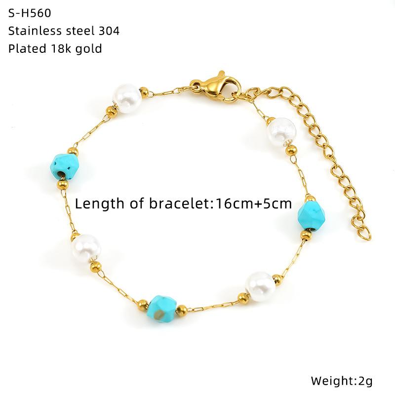 Titanium Steel Glazed Bead Pearl Bracelet, Sweet Crystal Natural Stone Colored Jewelry, High Sense Of Personality