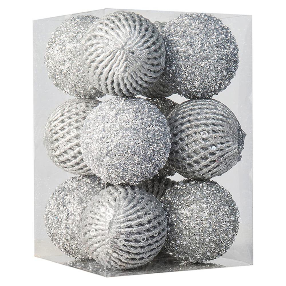 12Pcs/Set 8cm Christmas Ball Foam + Plastic Xmas Tree Decoration Holiday Hanging Ornament