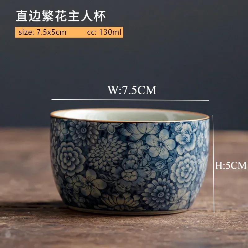 Vintage Exquisite Ceramic Tea Cups Handmade Blue and White Porcelain Master Cup Chinese Custom Tea Set Chinese Tea Accessories