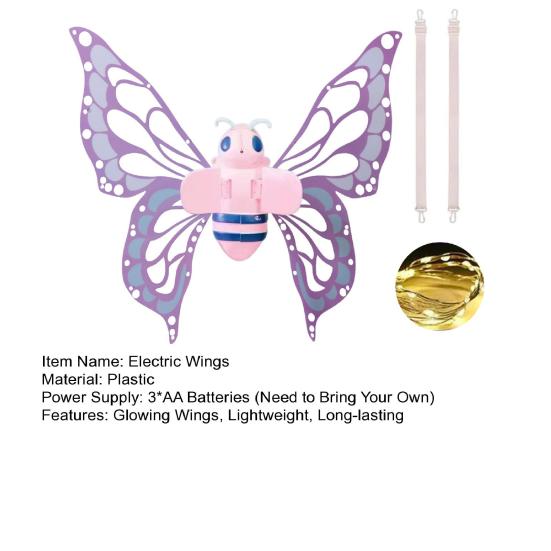 Electric Butterfly Wings Flapping Fairy Elf Wings with LED Lights Music Kids Lightweight Flapping Wings with Adjustable Straps for Costume Parties