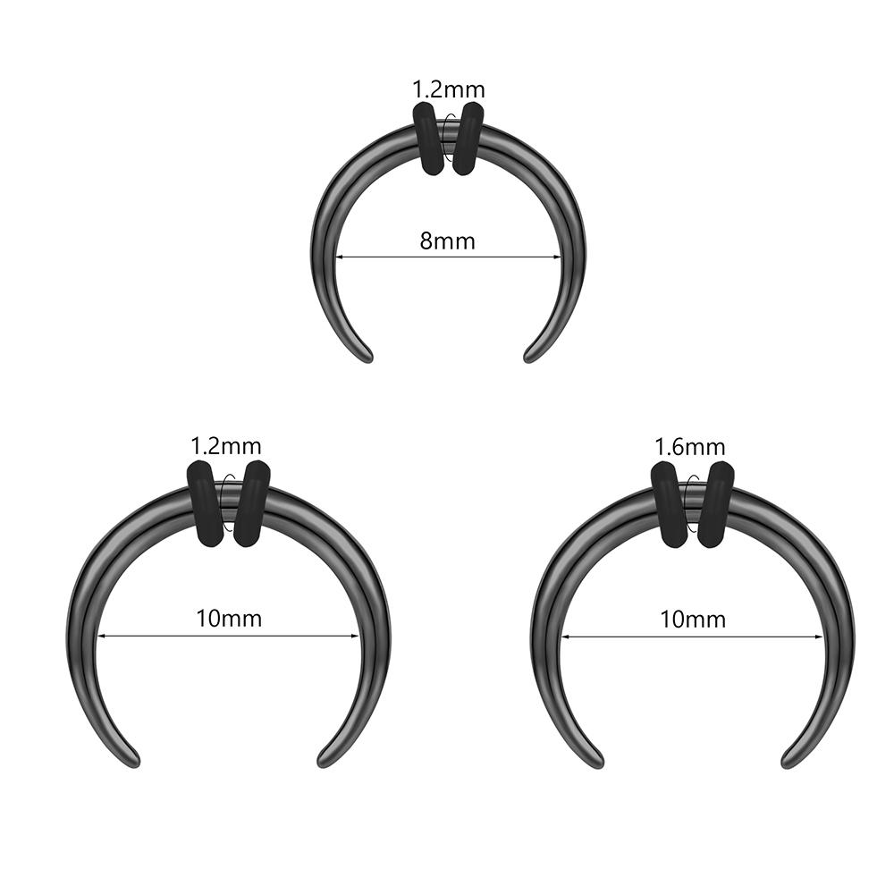 1 Piece Punk Ox Horn Shape Stainelss Steel Septum Piercing 14G&16G Taper Stretcher Nose Ring Black Noses Expander 8MM/10MM