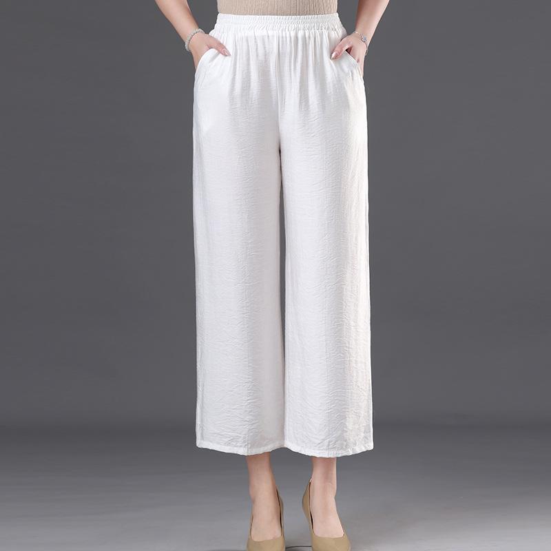 

Elastic Waist Summer Pants for Middle-Aged & Elderly Women - Loose, Straight, Nine-Point Casual Style 5XL (150-165 jin) белый