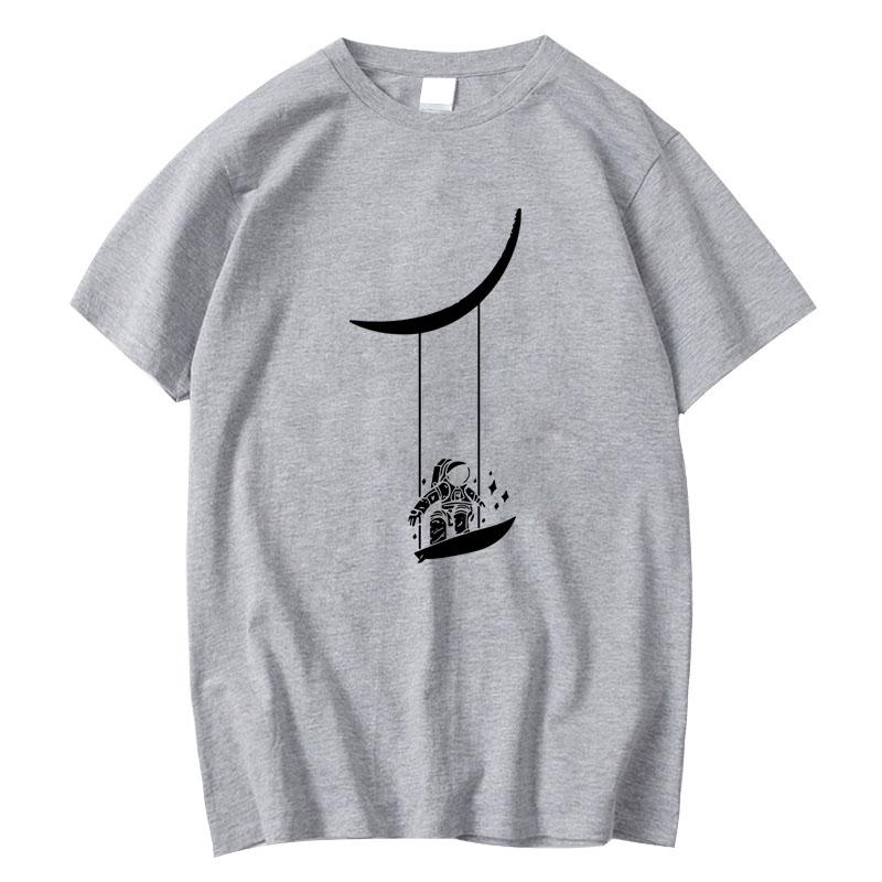 Unisexs Tshirt Cotton Blend Short Sleeve Funny Astronaut Print Unisex T Shirt Casual Summer Loose Tee Shirts Unisex Oneck Male Tshirt