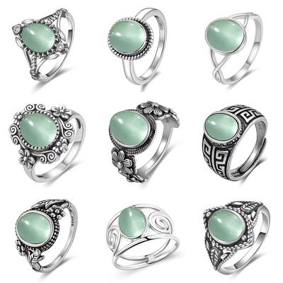 925 Silver Ring With Natural Prehnite Stone 8*10mm Oval Shape With Crystal Flower Design Gifts Fine Jewelry For Women