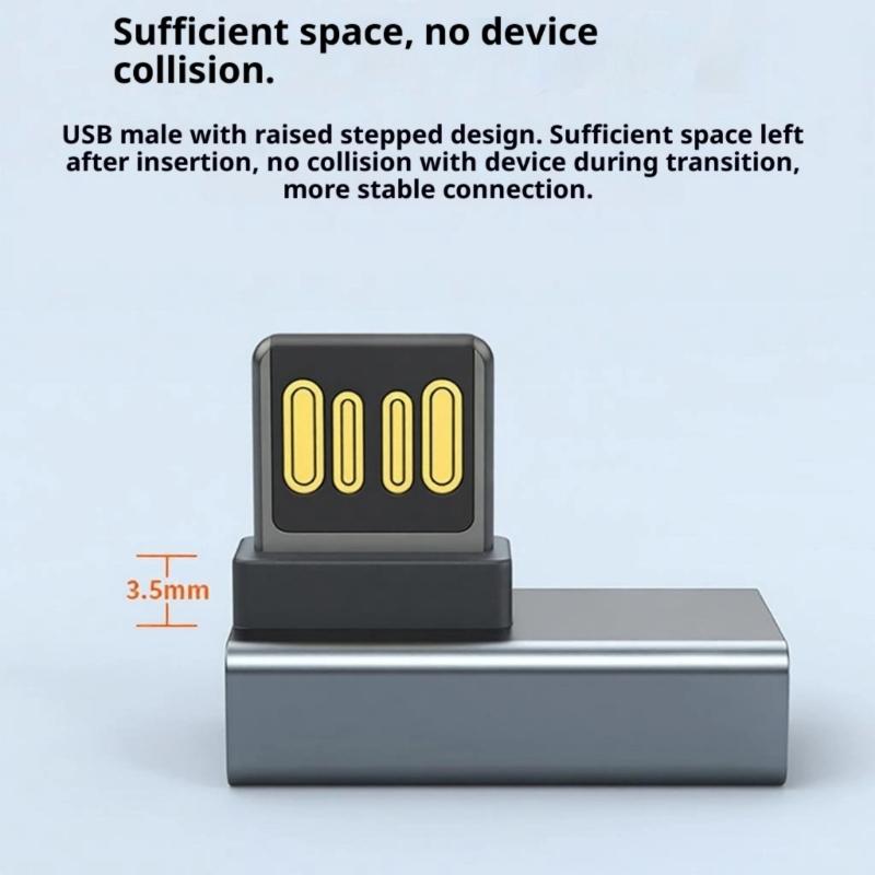 Reversible USB A Connectors 90Angled Bend Fast Charging Syncing Durability Zinc Alloy Housing Portable Chargers Adapter for PC